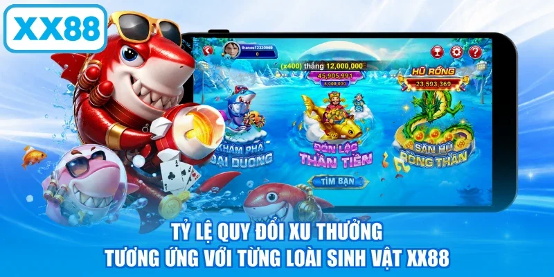 Tỷ lệ quy đổi xu thưởng tương ứng với từng loài sinh vật XX88